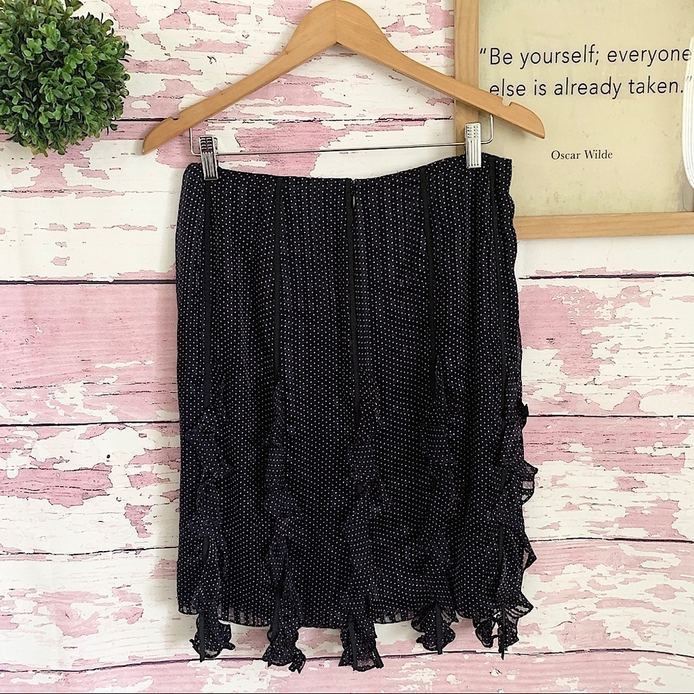 KAY UNGER Women’s Black Pink Polkadot Ruffle Silk Skirt size 8